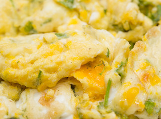 fried scrambled eggs as a background. macro