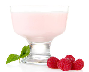 Delicious yogurt with berries isolated on white