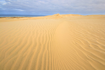 Fototapeta na wymiar The scenic sand dunes in Te Paki region bording the coastline