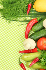 Cooking concept. Groceries on tablecloth background