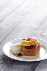 Baked apple with ice cream