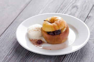 Baked apple with ice cream