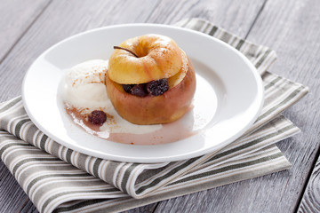 Baked apple with ice cream