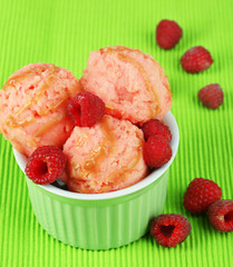 Delicious ice cream in bowl close-up