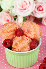 Delicious ice cream in bowl close-up