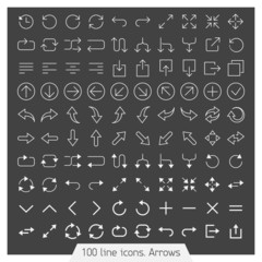 100 line icon set - Arrows. Dark version