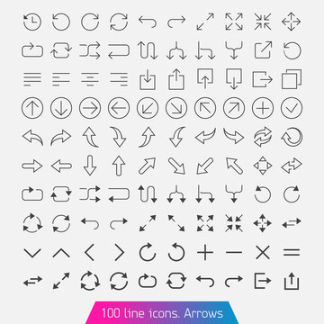 100 line icon set - Arrows. Light version