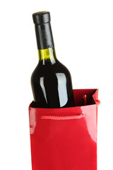 Gift box with wine isolated on white