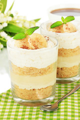 Delicious dessert with banana and caramel