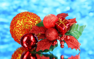 Composition of Christmas balls on blue background