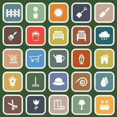 Gardening flat icons on green background