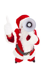 Santa Claus holding megaphone with thumb up