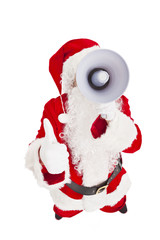 Santa Claus holding megaphone with thumb up