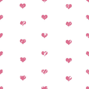 vector seamless love pattern - grunge pink hearts on white