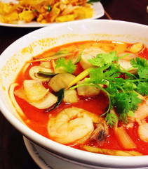 Pasta in Spicy prawn soup