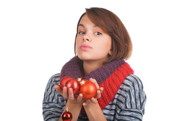 Young woman with christmas ball