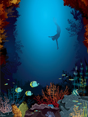 Obraz na płótnie Canvas Coral reef and freediver.