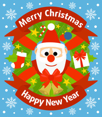 Christmas and New Year background card with Santa Claus