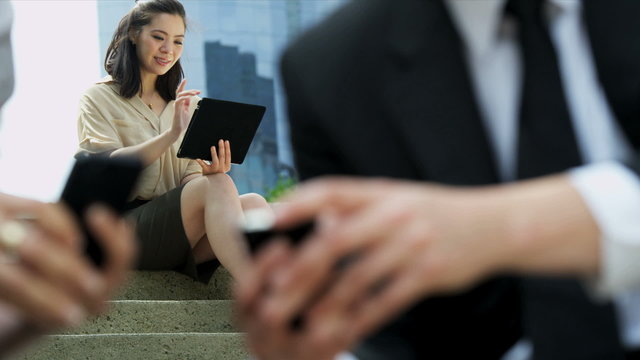 Multi Ethnic Business People Wireless Hot Spot Technology Outdoors