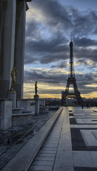 Winter sunrise in Paris, Eiffel Tower view from Trocadero