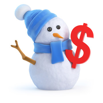 Snowman holds a US dollar symbol