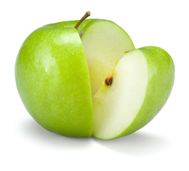 Green cut apple Isolated on a white background