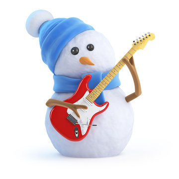 Snowman plays electric guitar