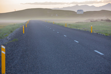 Misty road through Iceland
