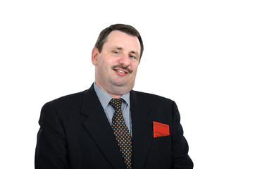 Chubby Russian businessman grins