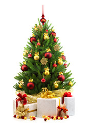Decorated Christmas tree on white background