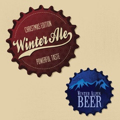 Retro Vintage bottle caps design - Christmas and winter edition