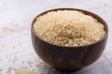 Rice in wooden bowl