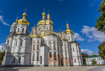 Fototapeta na wymiar Cathedral with golden domes in the Kiev Pechersk Lavra