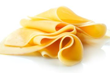 Cheese slices on white background