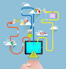 Hands and tablet pc with Shopping online vector