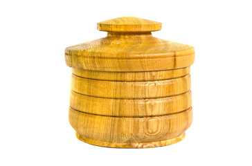 turned wooden box for food isolated on white
