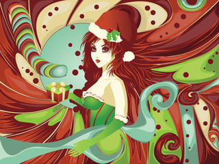 Candy background with Santa girl