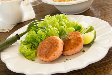 Fish cakes of shrimp and crabs. Selective focus.