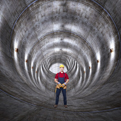concrete tunnel and man