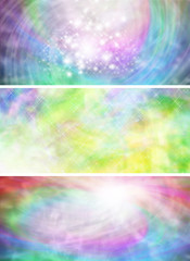Three watercolour website header panels