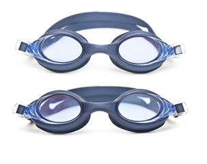 set blue swim goggles isolated on white