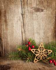 Christmas decoration on wooden plank.