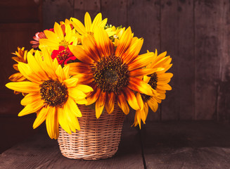sunflowers in basket