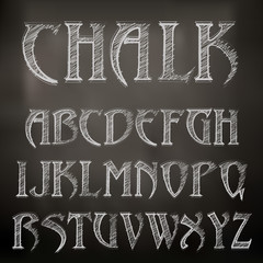 Vector Sketched Chalky Alphabet On Blackboard