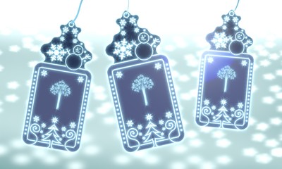 three christmas labels with abstract tree sticker
