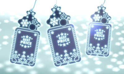 three christmas labels with best price sign