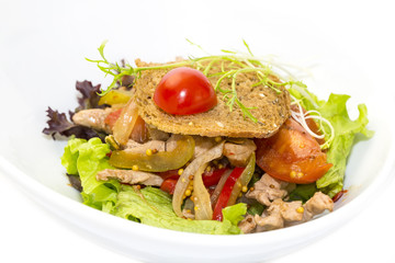 Warm salad of beef and vegetables in a restaurant