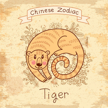 Vintage card with Chinese zodiac - Tiger