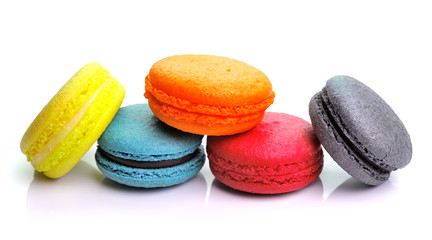 colorful macarons isolated on white backrgound