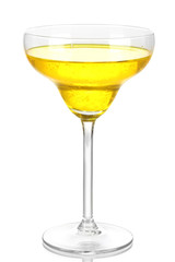 Yellow cocktail in glass isolated on white